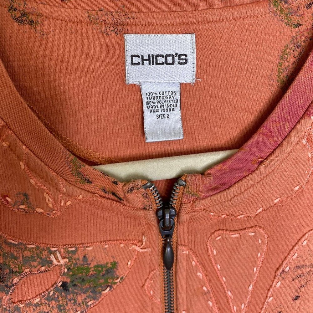 Chico's Peach Patchwork Stitched Zip Up Cardigan - image 4